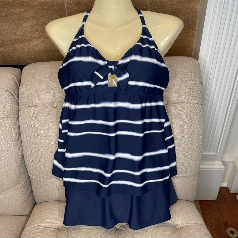 S: Kona Sol Navy Center Front Tie Tankini Set Sz M